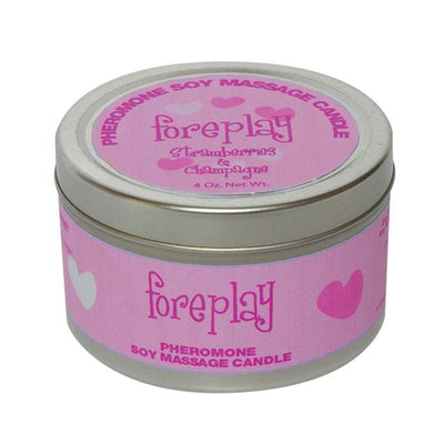 Pheromone Soy Massage Candle, Foreplay, Strawberry & Champagne, 4 Oz Net Wt., Tin