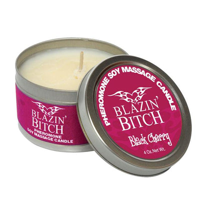 Pheromone Soy Massage Candle, Blazin Bitch, Black Cherry, 4 Oz Net Wt., Tin