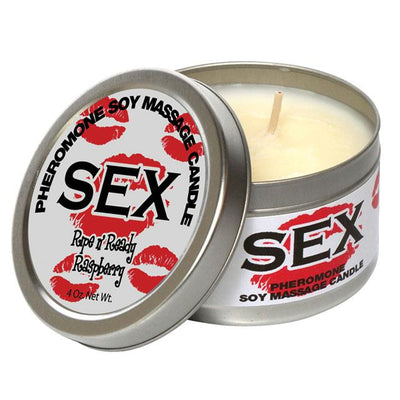 Pheromone Soy Massage Candle, Sex, Ripe n Ready Raspberry, 4 Oz Net Wt., Tin