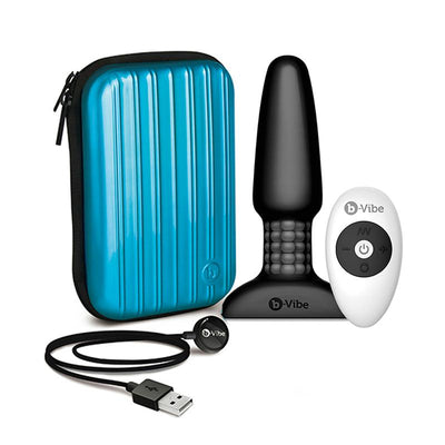 b-Vibe Rimming Silicone Vibrating Remote Controlled Multispeed Waterproof Anal Play Plug With Travel Case & USB Charger (Black)