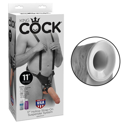 King Cock 11 in. Hollow Strap On Suspender System Flesh