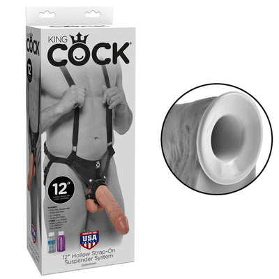 King Cock 12in Hollow Strap On Suspender System Flesh