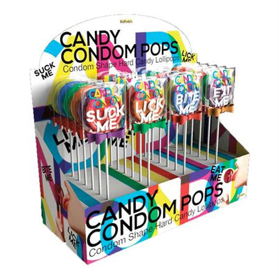 Candy Condom Pops Candy Shape Lollipops With Assorted Sayings And Color Bow 24 pc. Assorted