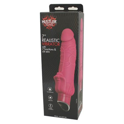 Hustler 7in Realistic Vibrator w-7 Functions & Clit Stim