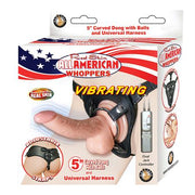 All American Whoppers Vibrating 5in Curved Dong W-Balls&Universal Harness Flesh