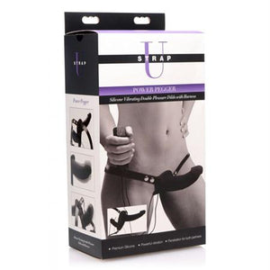 Strap U Supreme Pleasure Silicone Vibrating Double Ended Dildo W- Harness, Black