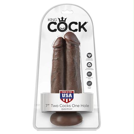 King Cock 7in Two Cocks One Hole Brown