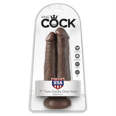 King Cock 7in Two Cocks One Hole Brown