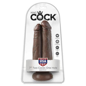 King Cock 7in Two Cocks One Hole Brown