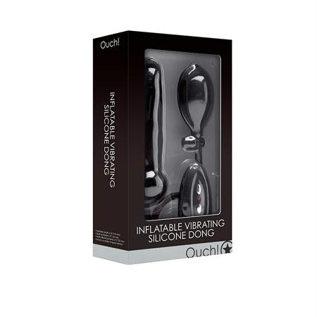 Ouch! Inflatable Vibrating Silicone Dong - Black