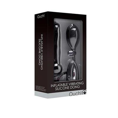 Ouch! Inflatable Vibrating Silicone Dong - Black