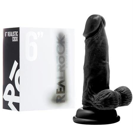 RealRock Realistic Cock - 6in - With Scrotum - Black