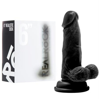 RealRock Realistic Cock - 6in - With Scrotum - Black