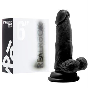 RealRock Realistic Cock - 6in - With Scrotum - Black