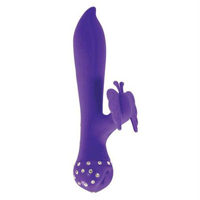 Bling Crystal Butterfly Dual G Vibe 12 Function USB Magnetic Rechargeable Silicone Waterproof Purple